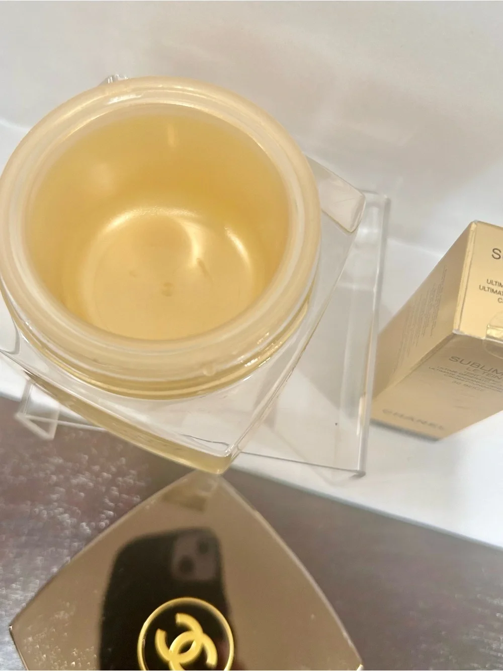 CHANEL Large Glass Sublimage La Crème Metallic Gold Jar and NIB Sublimage